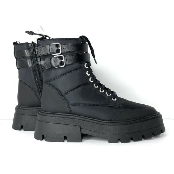 Zara Quilted Nylon Chunky Sole Ankle Boots Shoes 6 - Picture 1 of 5